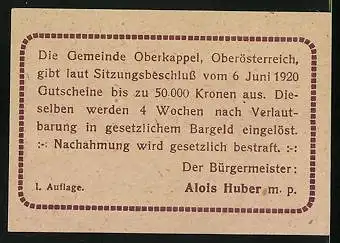 Notgeld Oberkappel 1920, 10 Heller, Ortspartien, Ornamente