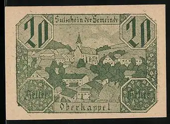 Notgeld Oberkappel 1920, 20 Heller, Ortsansicht, Ornamente