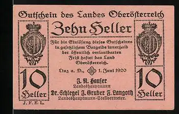 Notgeld Linz / Oberösterreich 1920, 10 Heller, Wappen