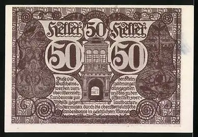 Notgeld Linz / Oberösterreich 1920, 50 Heller, Wappen, Ortspartien