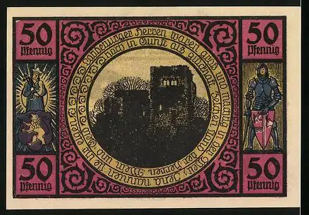 Notgeld Lobeda 1921, 50 Pfennig, Burgen, Ritter, Ruine, Maria mit Kind