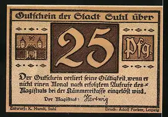 Notgeld Suhl, 25 Pfennig, Schützenfest-Büchse, Ornament