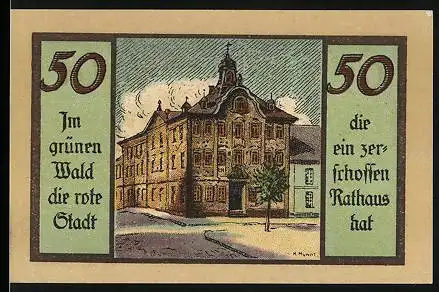 Notgeld Suhl, 50 Pfennig, Rathaus, Wappen