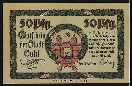 Notgeld Suhl, 50 Pfennig, Rathaus, Wappen