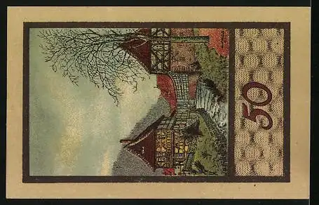 Notgeld Suhl, 50 Pfennig, Flusspartie, Wappen