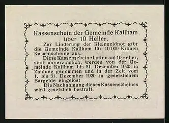 Notgeld Kallham 1920, 10 Heller, Gebäude