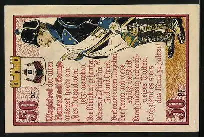Notgeld Lemgo 1921, 50 Pfennig, Gesamtansicht im Ehrenkranz, Wappen, Öffentliche Bekanntmachung