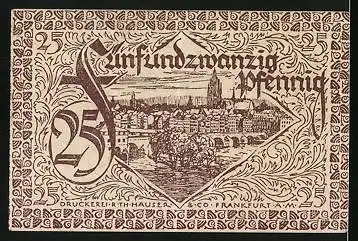 Notgeld Frankfurt a. M., 1919, 25 Pfennig, Wappen, Ornamente, Ortspartie