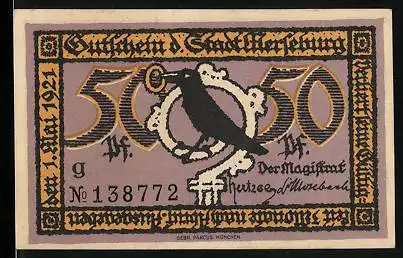 Notgeld Merseburg 1921, 50 Pfennig, Vogel, Schloss Herzog Christian