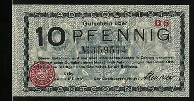 Notgeld Cöln 1917, 10 Pfennig, Rathaus, Unterschrift vom Oberbürgermeister