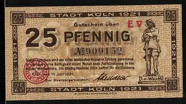 Notgeld Köln 1921, 25 Pfennig, J. V. Werth, Jan un Griet