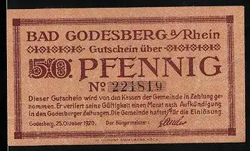 Notgeld Bad Godesberg 1920, 50 Pfennig, Bildnis von Aennchen