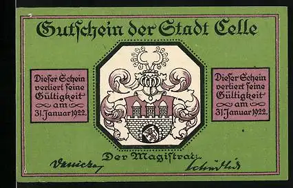 Notgeld Celle 1922, 100 Pfennig, Bürgerhäuser in der Schuhstrasse