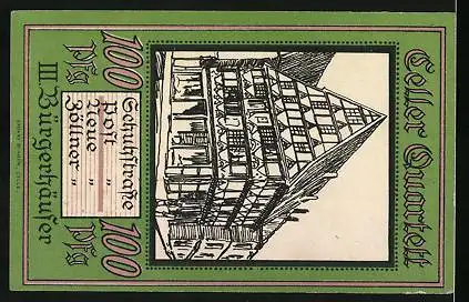 Notgeld Celle 1922, 100 Pfennig, Bürgerhäuser in der Schuhstrasse