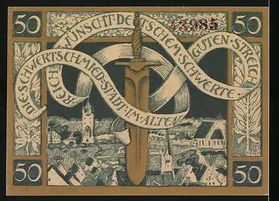 Notgeld Kaufbeuren 1918, 50 Pfennig, Stahlhelm und Wappen