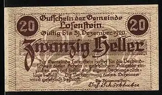 Notgeld Losenstein 1919, 20 Heller, Rathaus