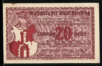 Notgeld Eferding 1919, 20 Heller, Stadtwappen, Kirche