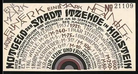 Notgeld Itzehoe 1921, 1 Mark, Mensch mit Pfeife