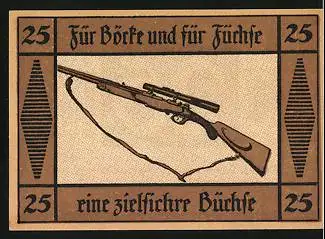 Notgeld Suhl, 25 Pfennig, Stadttor, Gewehr