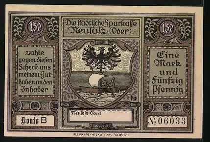 Notgeld Neusalz, 1,50 Mark, Erhebung zur Stadt durch König Friedrich den Grossen