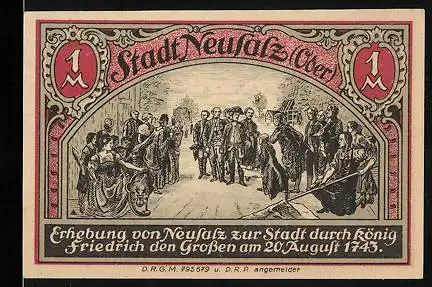 Notgeld Neusalz, 1 Mark, Erhebung zur Stadt