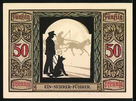 Notgeld Oldenburg 1921, 50 Pfennig, Deutscher Führhund für Kriegsblinde
