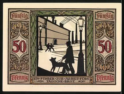 Notgeld Oldenburg 1921, 50 Pfennig, Blindenhund für Kriegsblinde