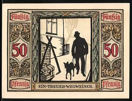 Notgeld Oldenburg 1921, 50 Pfennig, Blindenhund als Wegweiser