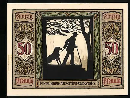 Notgeld Oldenburg 1921, 50 Pfennig, Blindenhund führt sicher an der Treppe