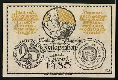 Notgeld Buxtehude 1921, 25 Pfennig, Rathaus, Weiland Magister