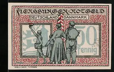 Notgeld Flensburg 1920, 50 Pfennig, Familie reist von Dänemarkt nach Deutschland