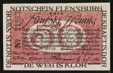 Notgeld Flensburg 1920, 50 Pfennig, Familie reist von Dänemarkt nach Deutschland