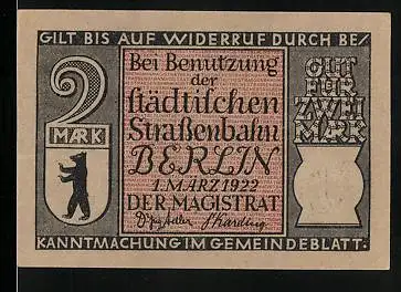 Notgeld Berlin 1922, 2 Mark, Berliner Bär, Personenpost