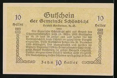 Notgeld Schönbichl 1920, 10 Heller, Bauer mit Pflug auf dem Feld