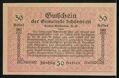 Notgeld Schönbichl 1920, 50 Heller, Bauer beim pflügen