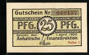 Notgeld Dessau 1920, 25 Pfennig, Unterschrift der Finanzdirektion