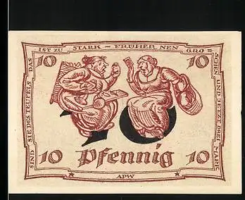 Notgeld Arnstadt 1921, 10 Pfennig, Adler, Streit zwischen Verkäuferin und Kundin