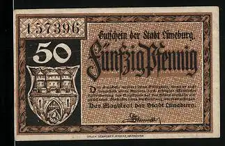 Notgeld Lüneburg, 50 Pfennig, Wappen, Rathaus