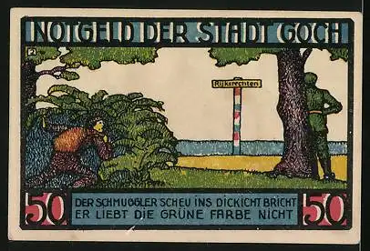 Notgeld Goch 1922, 50 Pfennig, Steintor, Wappen, Schmuggler