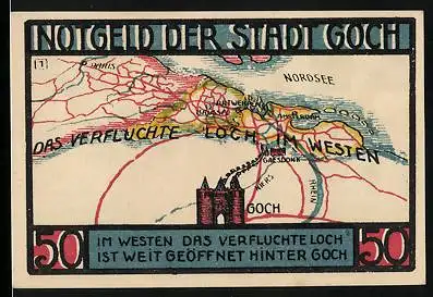 Notgeld Goch 1922, 50 Pfennig, Steintor, Wappen, Landkarte