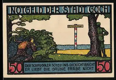 Notgeld Goch 1922, 50 Pfennig, Steintor, Wappen, Schmuggler