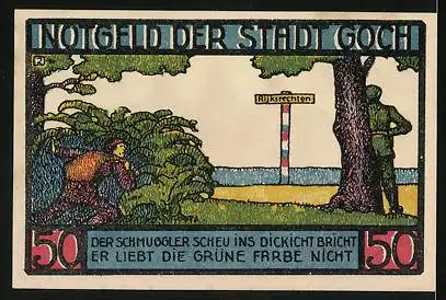 Notgeld Goch 1922, 50 Pfennig, Steintor, Wappen, Schmuggler