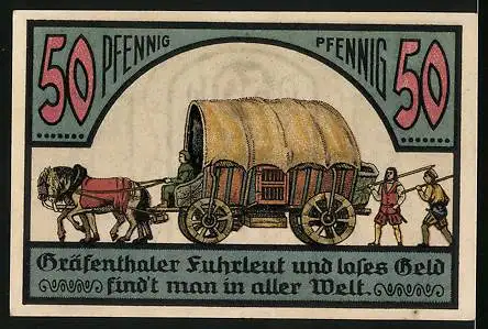 Notgeld Gräfenthal 1921, 50 Pfennig, Grafen von Pappenheim, Wappen, Fuhrleute