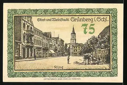 Notgeld Grünberg /Schl. 1921, 75 Pfennig, Ring, Wappen, Kinderfiguren