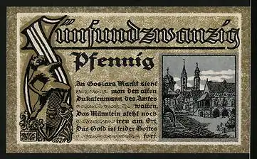 Notgeld Goslar 1920, 25 Pfennig, Wappen, Tannen, Dukatenmann, Ortspartie