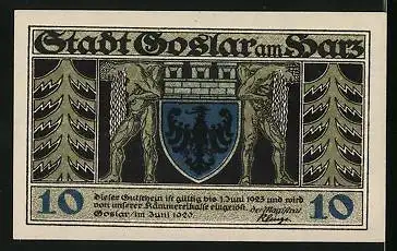 Notgeld Goslar 1920, 10 Pfennig, Wappen, Tannen, Dukatenmann