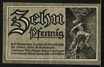 Notgeld Goslar 1920, 10 Pfennig, Wappen, Tannen, Dukatenmann, Haus