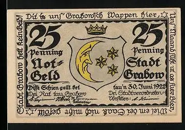 Notgeld Grabow 1922, 25 Pfennig, Wappen, Schlemmende Gauner