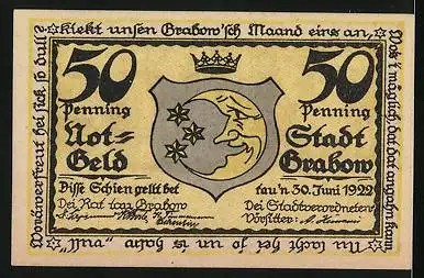 Notgeld Grabow 1922, 50 Pfennig, Wappen, Heinzelmännchen