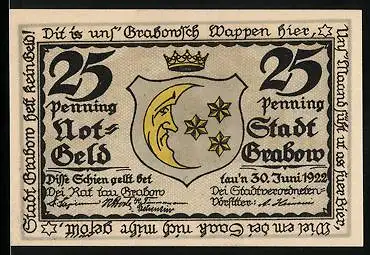Notgeld Grabow 1922, 25 Pfennig, Wappen, Schlemmende Landstreicher